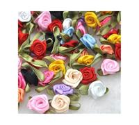 Flores De Tela 50 unids/lote Mini hecho a mano Rosa flor cinta de raso apliques tela for decoración boda accesorios costura artesanal(Mix Color)
