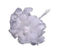 Flores De Tela 6 unids/lote flores artificiales Camelia de tela for DIY sombreros fiesta boda ramo corona regalos caja Decoración(White)
