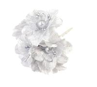 Flores De Tela 6 unids/lote flores artificiales Camelia de tela for DIY sombreros fiesta boda ramo corona regalos caja Decoración(Silver)