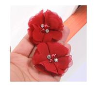 Flores De Tela 8 Uds 5,5 cm 2 "centro de diamantes de imitación de perlas Flor de pelo de gasa for invitación de boda flores de tela artificiales for decoración de vestidos(Wine red,With clips)