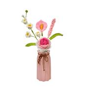 Flores De Tela Ramo de flores ganchillo hecho a mano, flor DIY for mujer, madre, San Valentín, cumpleaños, hogar, oficina, decoración escritorio(Pink)