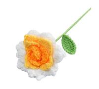 Flores De Tela Ramos de flores ganchillo hechos a mano, ramo rosas tela tejida for decoración del hogar DIY, for mujer, esposa, mamá, novia, amantes, 1 ud(Gradient Yellow)
