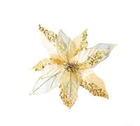 Flores decorativas grandes con purpurina para árbol de Navidad y decoración de boda con purpurina, perlas y lentejuelas en pétalos en capas para un mejor aspecto (dorado)