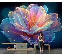 Flores Degradado Ensueño Plantas Luz Estrellas En 3D 3D Papel Pintado Tapiz Textura De Seda Comedor Azul Profundo Gran Papel Pintado Decoración Dormitorio Sala Estar Tv Fondo Pantalla, 300X210Cm