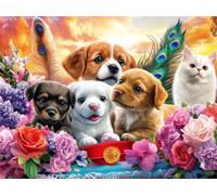 Flores Diamond Painting Adultos, Perro Diamond Painting Kit Completo de Arte Diamantes Bordado Kits Punto de Cruz DIY Diamante Principiantes Manualidades para Home Wall Bedroom Decor, 30x40cm,Model565