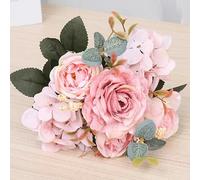 flores falsas, Ramo de novia rosas seda retro con flores artificiales otoño, hortensias y peonías falsas for el hogar, decoración navideña for bodas accesorios(Pink)