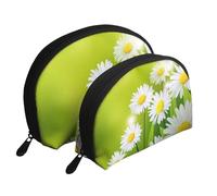 Flores Florales Margaritas, Bolsa de Maquillaje de Concha, Monedero pequeño para Mujer, Bolsa de artículos de tocador, Bolsa de cosméticos, 2 Piezas