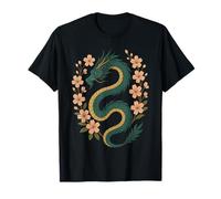 Flores Flores Japonés Dragón Vintage Fantasía Anime Camiseta