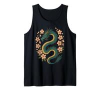 Flores Flores Japonés Dragón Vintage Fantasía Anime Camiseta sin Mangas