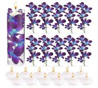 Flores flotantes para centros de mesa, flores de orquídea sintética azul, relleno de jarrón, velas flotantes, orquídeas moradas, decoración de mesa de boda, relleno de velas flotantes sin perfume para