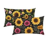 Flores Fundas Cojines 40x60 Lino Juego de 2, Lujosas Funda Cojin Amarillo Súper Suaves y Cómodas, Funda de Almohada con Cremallera Oculta, Fácil Cuidado, Adecuado para Sofá, Cama, Silla o Jardín S-281