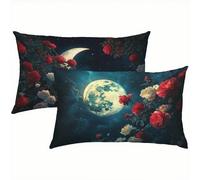 Flores Fundas Cojines 40x60 Terciopelo Juego de 2, Lujosas Funda Cojin Luna Súper Suaves y Cómodas, Funda de Almohada con Cremallera Oculta, Durable y Fácil Cuidado, para Sofá, Cama, Silla S6-238
