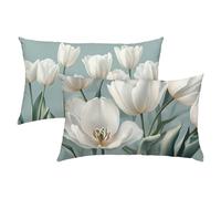 Flores Fundas Cojines 40x60 Terciopelo Juego de 2, Lujosas Funda Cojin White Súper Suaves y Cómodas, Funda de Almohada con Cremallera Oculta, Fácil Cuidado, Adecuado para Sofá, Cama, Silla S-280