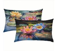 Flores Fundas Cojines 50x60 Lino Juego de 2, Lujosas Funda Cojin Vistoso Súper Suaves y Cómodas, Funda de Almohada con Cremallera Oculta, Durable Fácil Cuidado, para Sofá, Cama, Silla o Jardín S6-240