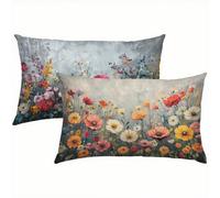 Flores Fundas Cojines 60x80 Terciopelo Juego de 2, Lujosas Funda Cojin Retro Súper Suaves y Cómodas, Funda de Almohada con Cremallera Oculta, Durable y Fácil Cuidado, para Sofá, Cama, Silla S6-170