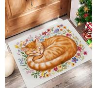 Flores Gato En Acuarela Alfombra de Recibidor - Animales Lindos Resistente y Antideslizante Felpudo - 60 x 90 cm