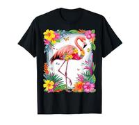 Flores hawaianas acuarela flamenco rosa floral Camiseta