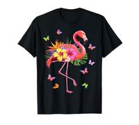Flores hawaianas acuarela flamenco rosa floral Camiseta