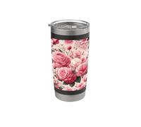 Flores Hermosas Rosas Rosadas Peonías Claveles Mujeres Floral Vaso térmico de acero inoxidable de doble pared