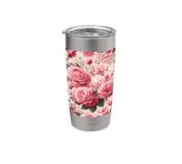 Flores Hermosas Rosas Rosadas Peonías Claveles Mujeres Floral Vaso térmico de acero inoxidable de doble pared