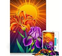 Flores iluminadas por el Sol esplendor, Iris y Lirio Tigre Rompecabezas de 1000 Piezas para Adultos Juguete de lógica para Juegos de Interior Corte de precisión Regalo preciado 38x26cm