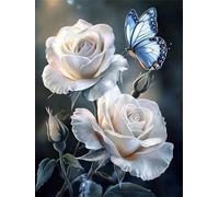 Flores Manualidades Adultos, Blanco Diamond Painting Niños, 5D Dibujos con Diamantes, Diamond Art Kit, Cuadro Diamantes Artesanías, Principiantes Cristal Art Kit, Decoración del Hogar 80x110cm f-175