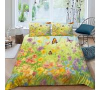 Flores Mariposas Funda Edrojoon 3 Piezas con Impresión En 3D Aesthetic Flowerfield Insects con Funda Almohada King（220x240cm） 100% Microfibra Ropa De Cama para Niñosy Hombres