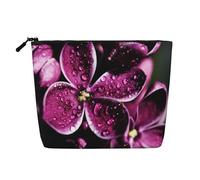 Flores moradas Impresas,Neceser de Maquillaje de imitación Lino, Neceser de Viaje portátil