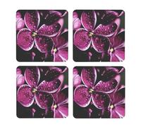 Flores moradas Impresas,Posavasos Cuadrados de Corcho MDF, Almohadilla para Tazas, Juego de 4 Posavasos para Bebidas
