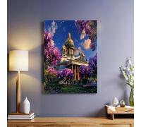 Flores Moradas Lienzo Pared Arte Pintura Arquitectura urbana Marco de Madera Cuadro Modernos Canvas Pintura Imagen Cuadros Decoracion Salon Baño Dormitorio Comedor 70 x 50 cm