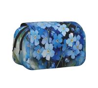 Flores no me Olvides en Acuarela Estuche para lápices portátil con Doble Concha y Cremallera