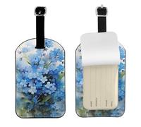 Flores no me olvides en acuarela,Etiquetas de equipaje de cuero sintético con nombre, etiquetas de viaje duraderas, 2 unidades