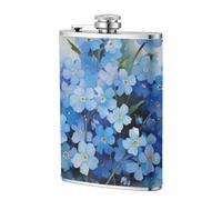 Flores no me olvides en acuarela,Frasco de acero inoxidable 304 de 8 oz con funda de cuero sintético, frasco de bolsillo para licor plano para exteriores