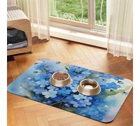 Flores no me Olvides en Acuarela,Tapete para Comida de Mascotas, manteles Individuales de Cuero sintético para Gatos y Perros,40x60cm