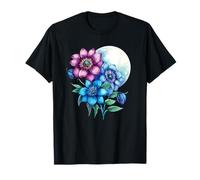 Flores nocturnas Florales Azules y moradas a la luz de la Luna Camiseta