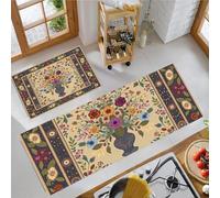 Flores Pájaros Geométricos Alfombras de Cocina para Piso 2 Piezas, Esplendor Oriental Antideslizantes Juego de Alfombras de Cocina Lavables Antifatiga Alfombra Cómoda - 50x80+50x150cm