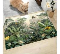 Flores Pájaros Palmeras 3D Felpudo Interior, Selva Tropical Suave Antideslizante Fácil De Limpiar Felpudo para Puerta De Casa Entrada Balcón, 50 x 80 cm - Ver Oscuro