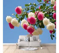 Flores Papel Pintado Pared Panorámico 300×256cm, Salón Dormitorio Rosas Rosadas Papel pintado tejido no tejido Decoración de Pared decorativos Murales Póster