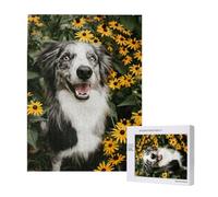 Flores para Perros Border Collie Felices,Rompecabezas de Madera de 500 Piezas para Adultos y Adolescentes.