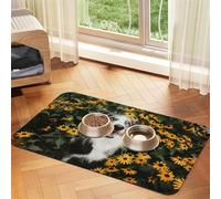 Flores para Perros Border Collie Felices,Tapete para Comida de Mascotas, manteles Individuales de Cuero sintético para Gatos y Perros,40x60cm