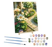 Flores Pintar por Numeros Adultos con Marco, Cuadros para Pintar por Numeros Camino de Losas, Paisaje Lona sin Pliegues Pintura al Colorear por Numeros con Caballete, Decoración del Hogar 30x40cm