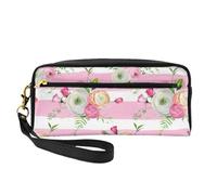 Flores Rayas Rosas, Bolsa de Maquillaje Bolsa de cosméticos Bolsa de Aseo de Viaje portátil Estuche de Cuero para Mujeres y niñas