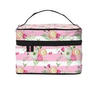 Flores Rayas Rosas, Bolsa de Maquillaje Bolsa de cosméticos Bolsa de Aseo de Viaje portátil Estuche para lápices