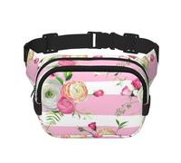 Flores Rayas Rosas,Riñonera Cuadrada de Doble Capa, Bolso de Viaje, Bolso Informal para el Pecho.