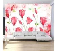 Flores Rojas Follaje Paisaje Murales Art Deco Texturas Hogar Sala De Estar Tv Fondo-300Cm×210Cm