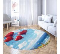 Flores románticas Alfombra redonda lavable 100cm（Redondo） Alfombra interior primaveral Alfombras globos corazón rojo para entrada a cocina Dormitorio Flores silvestres ensueño Alfombras pelo bajo