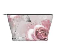Flores Rosadas Acuarela Floral Rosa Hojas Grises Splash, Bolsa de artículos de tocador Bolsa de Maquillaje Bolsa de cosméticos Bolsa de artículos de tocador de Viaje portátil