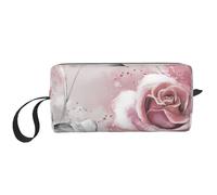 Flores Rosadas Acuarela Floral Rosa Hojas Grises Splash, Bolsa de Maquillaje Bolsa de cosméticos Bolsa de artículos de tocador de Viaje portátil Bolsa de Maquillaje