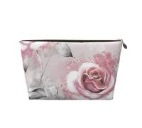 Flores Rosadas Acuarela Floral Rosa Hojas Grises Splash, Bolsa de Maquillaje Bolsa de cosméticos Bolsa de artículos de tocador de Viaje portátil Bolsa de artículos de tocador