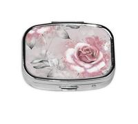 Flores Rosadas Acuarela Floral Rosa Hojas Grises Splash, Pastillero cuadrado para bolsillo o monedero, pequeño contenedor de pastillas, organizador de pastillas de viaje